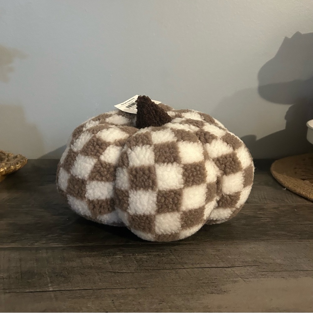 New Hobby Lobby Brown Fuzzy Check Pumpkin